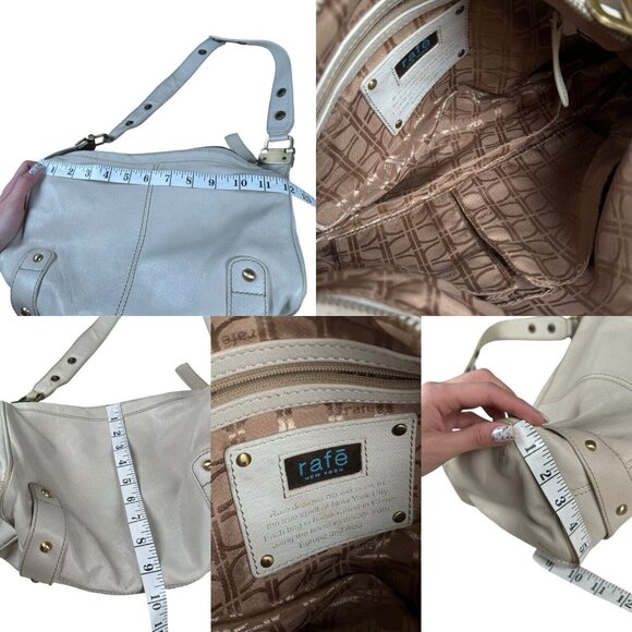 RAFE New‎ York Leather Shoulder Bag Purse Gold Studs Ivory Leather - Picture 15 of 15